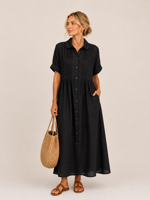 Anjali | Shirt Midi Dress With Pintuck Front