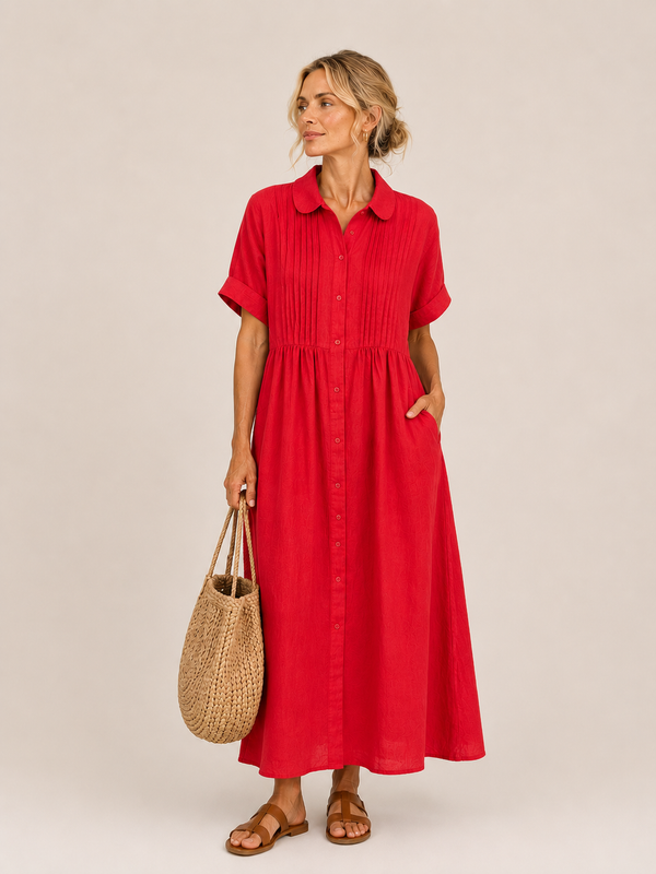 Anjali | Shirt Midi Dress With Pintuck Front
