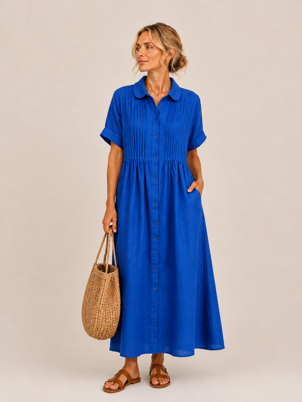Anjali | Shirt Midi Dress With Pintuck Front