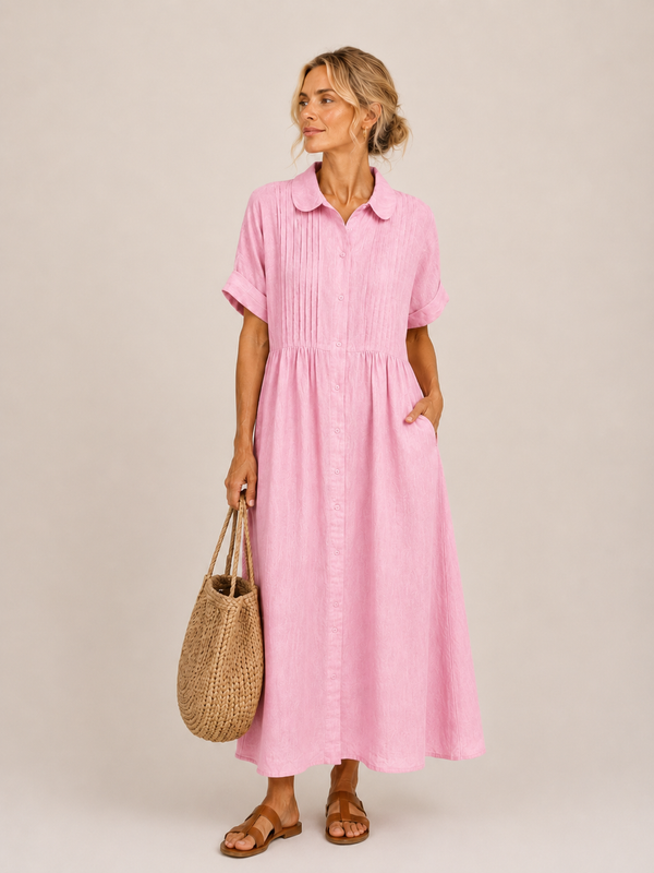 Anjali | Shirt Midi Dress With Pintuck Front