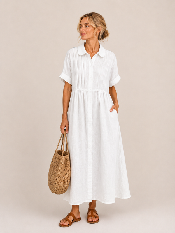 Anjali | Shirt Midi Dress With Pintuck Front