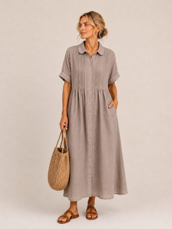 Anjali | Shirt Midi Dress With Pintuck Front