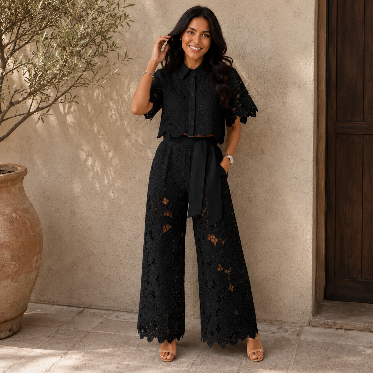 Anni | Lace Wide Leg Trouser Co Ord Set