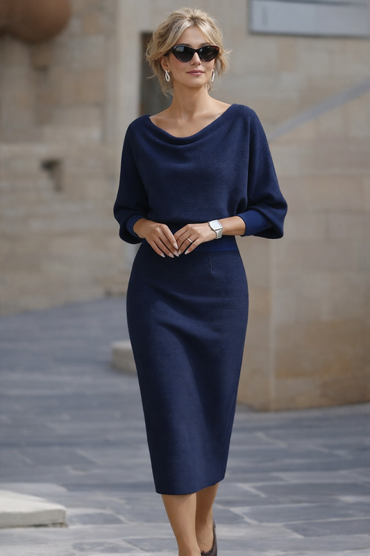 Amyy | Midi Dress Batwing Sleeve Knitted Texture
