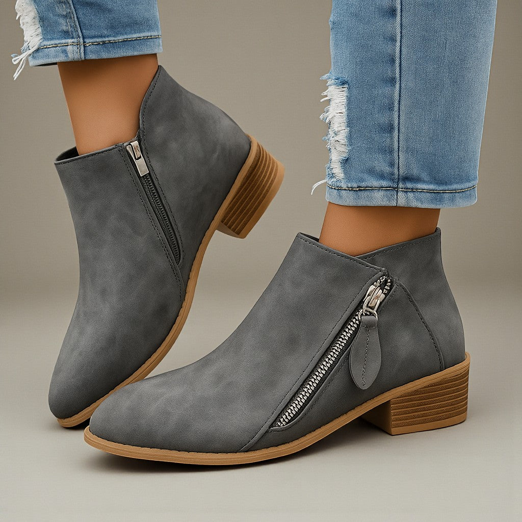 Arely | Ankle Boots with Side Zipper and Block Heel