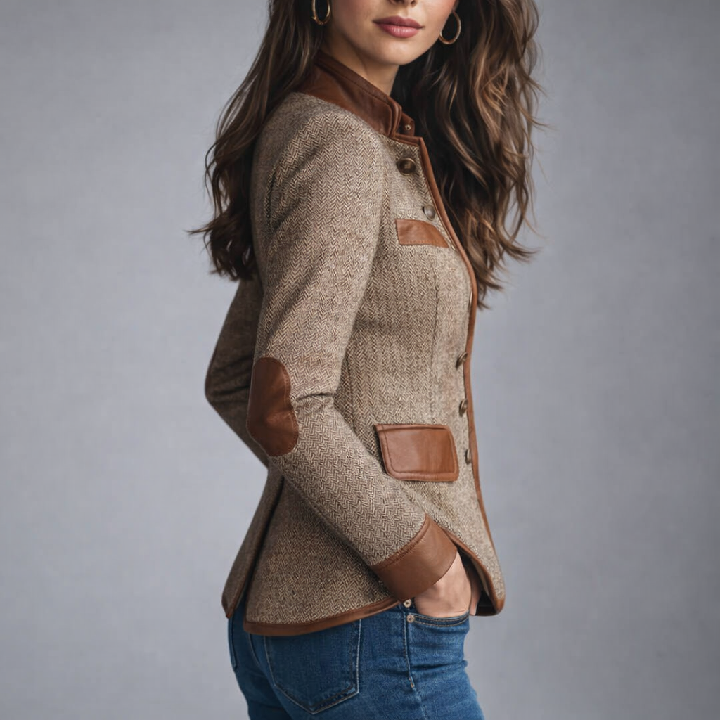 Yvanna | Tweed-Style Button Front Contrast Trim Jacket