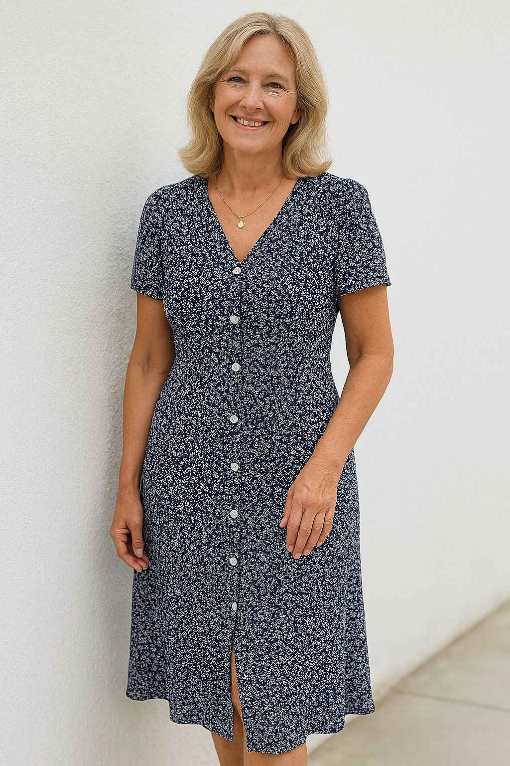 Rayella | Floral V Neck Button Front Midi Dress