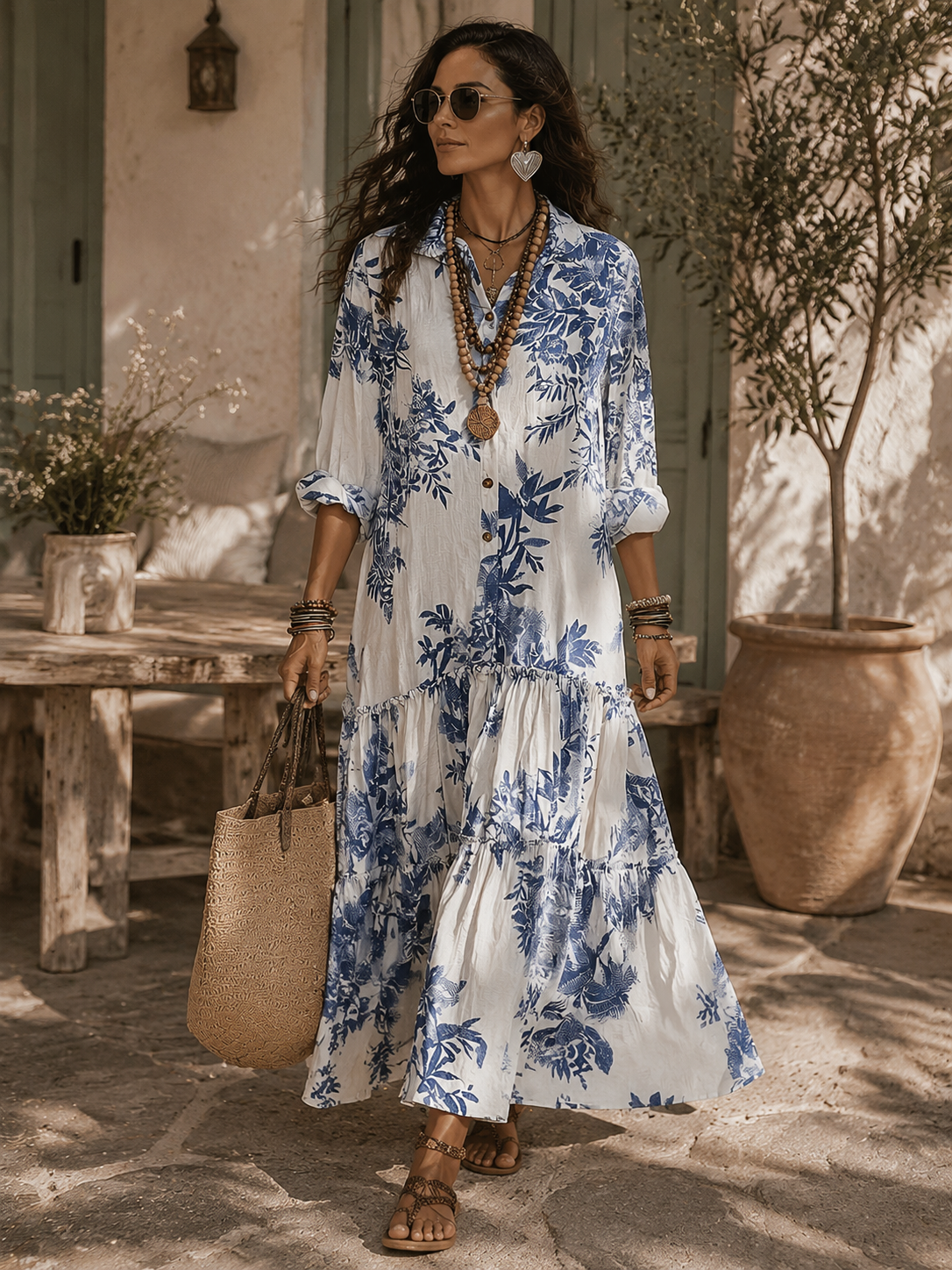 Shiza | Floral Button Front Tiered Maxi Dress