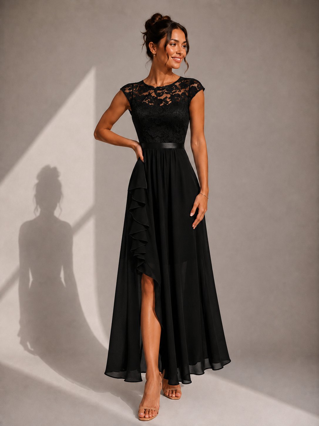 Yoanna | Lace Bodice Maxi Dress With Ruffle