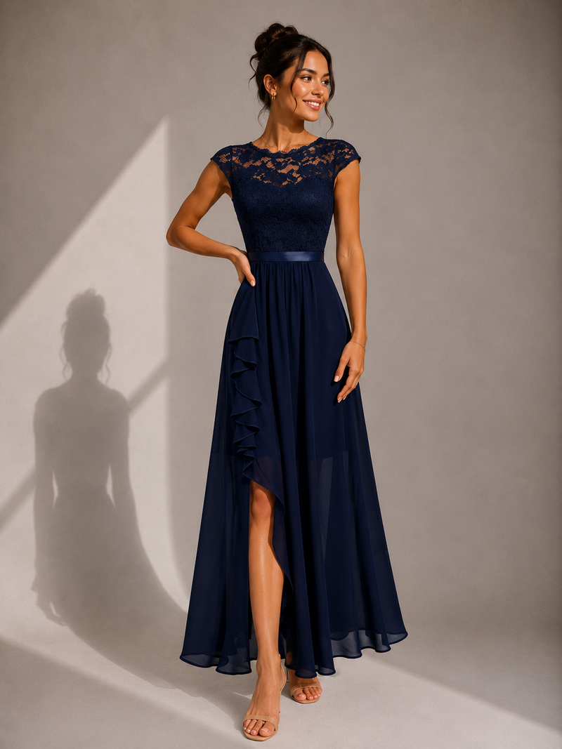 Yoanna | Lace Bodice Maxi Dress With Ruffle