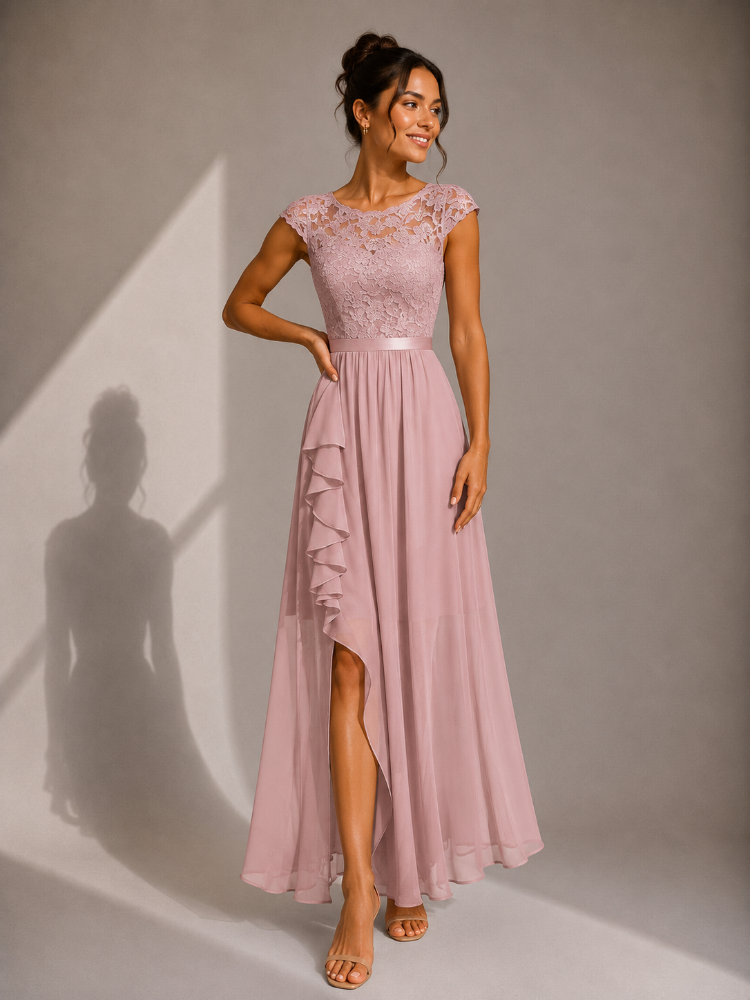 Yoanna | Lace Bodice Maxi Dress With Ruffle