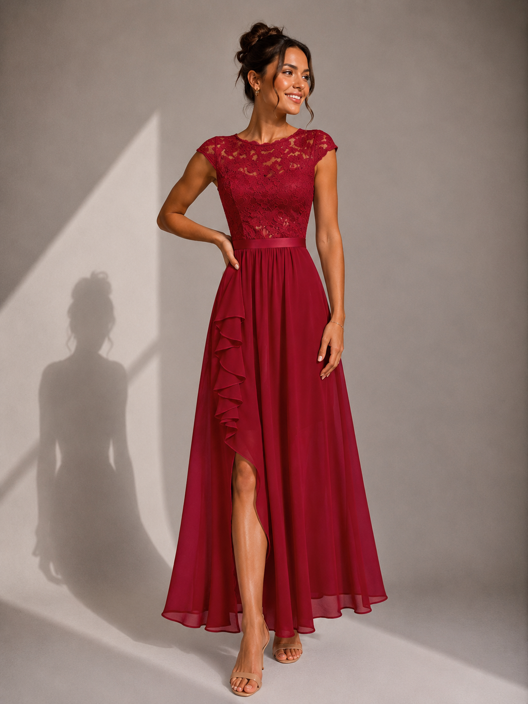 Yoanna | Lace Bodice Maxi Dress With Ruffle