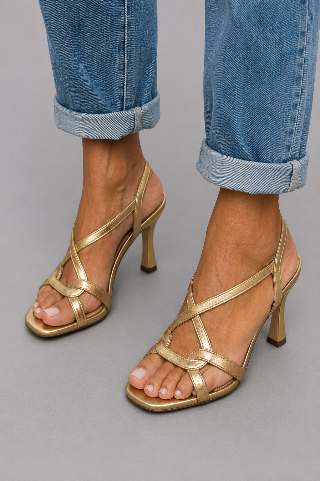 Cassie | Sandals with Metallic Straps and Slingback Heel