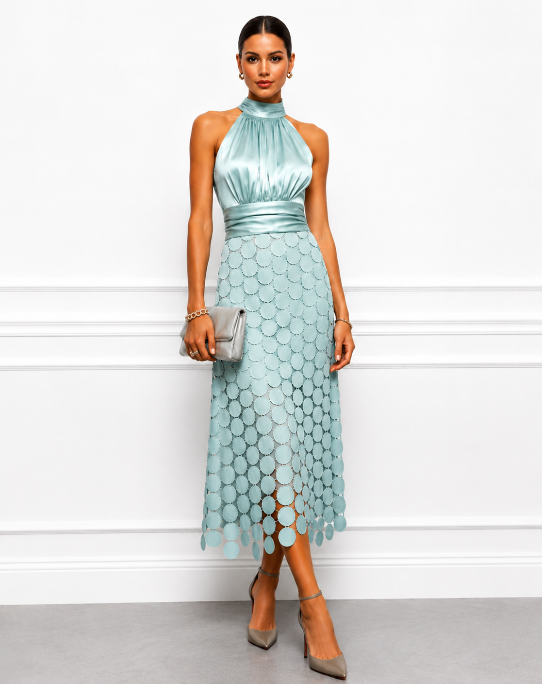 Rinldo | Halter Neck Pleated Midi Dress