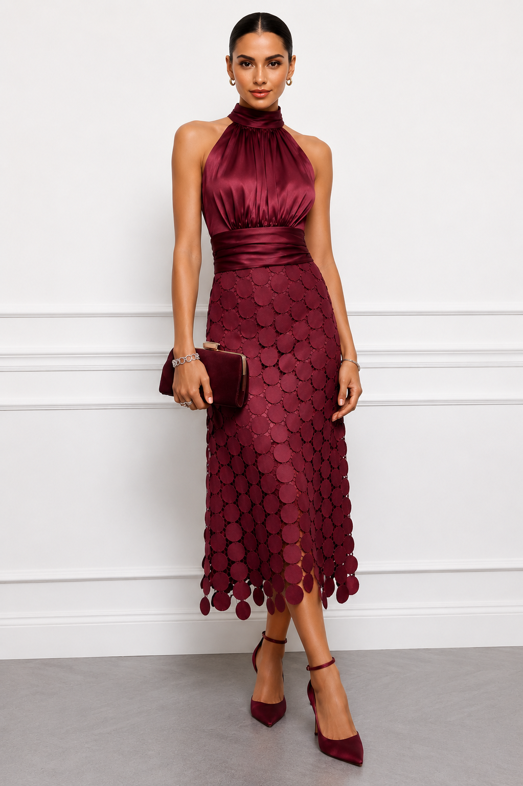 Rinldo | Halter Neck Pleated Midi Dress