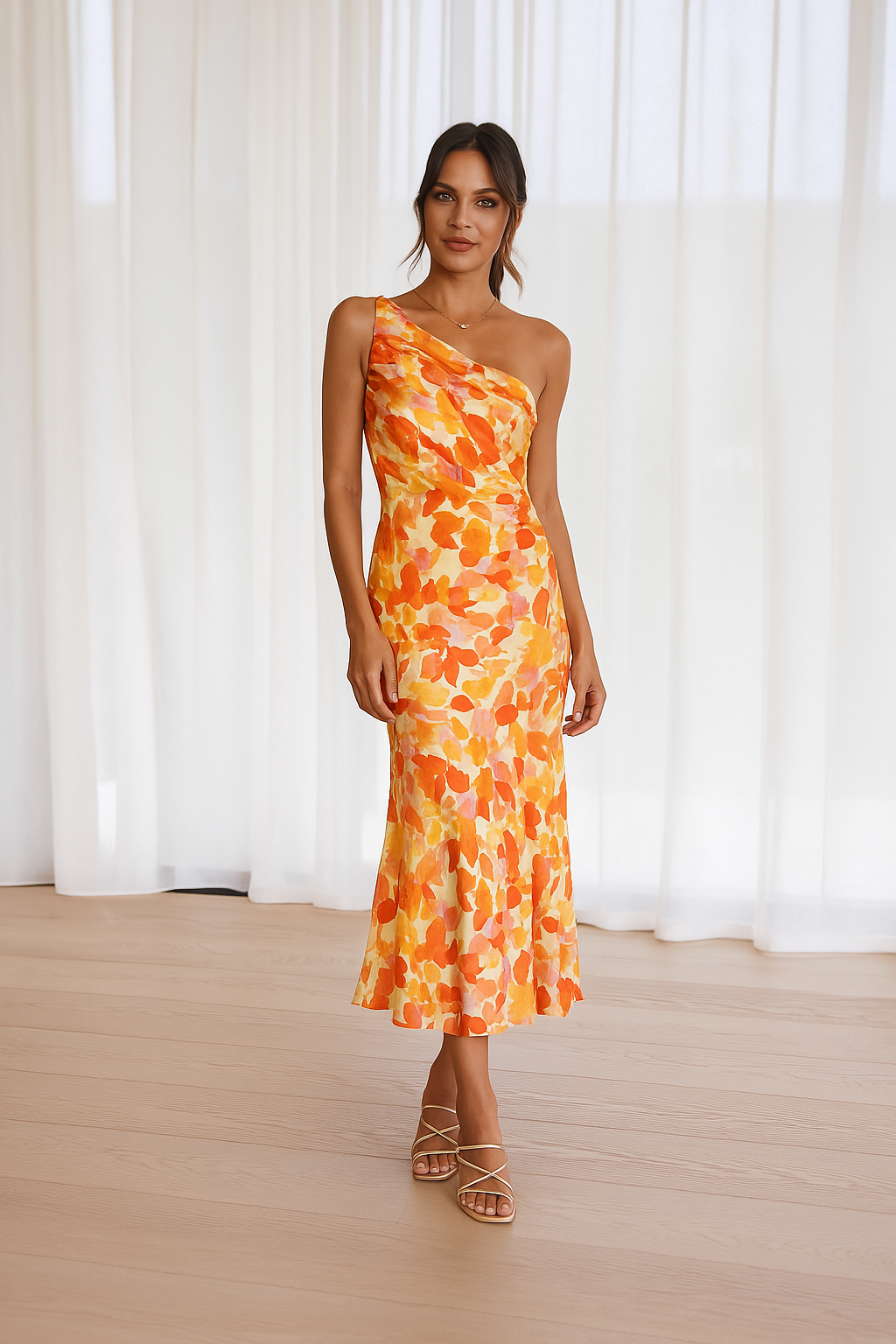 Cynthia | Dress One Shoulder Floral Satin Midi