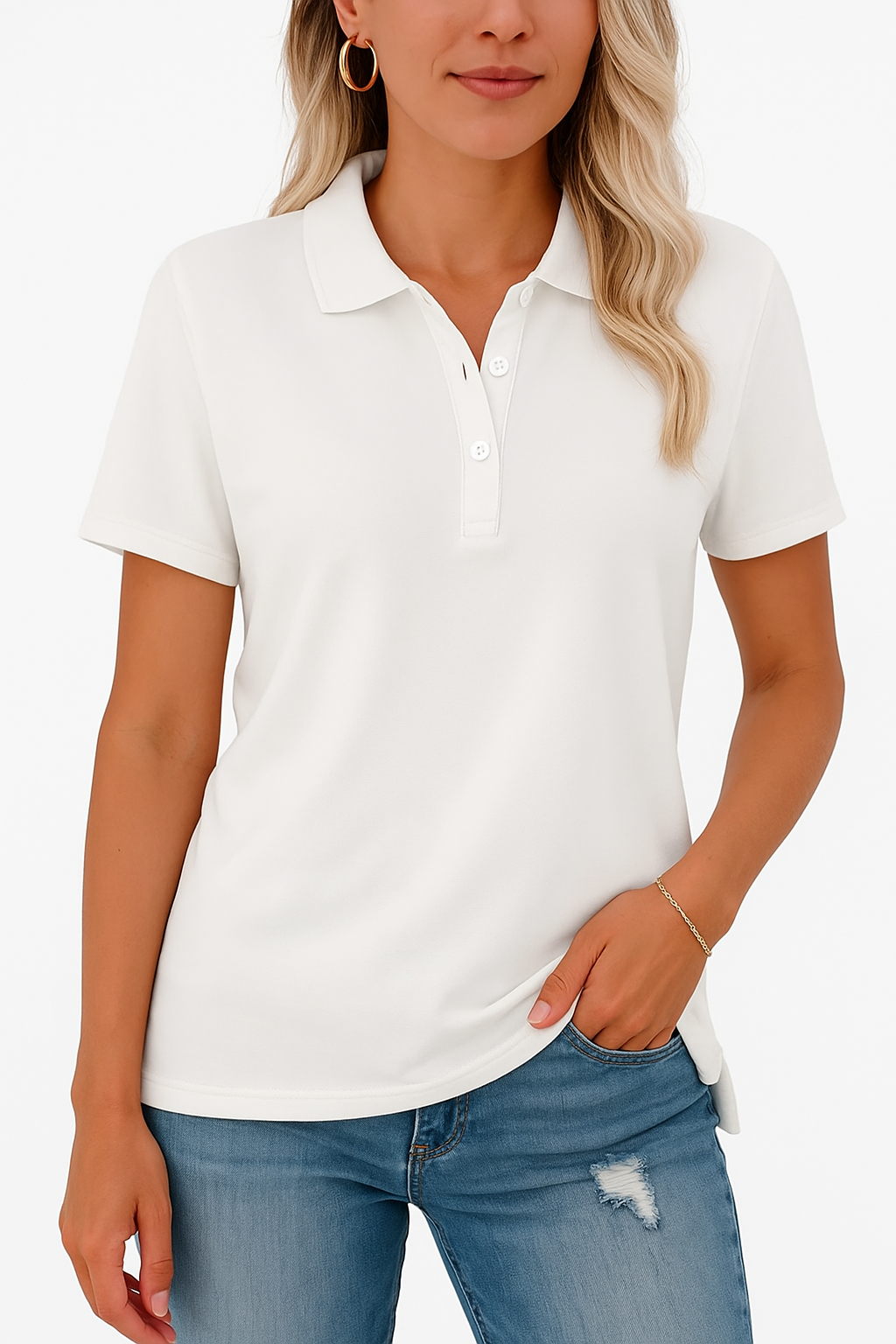 Kathie - Polo Shirt Short Sleeve Button Placket