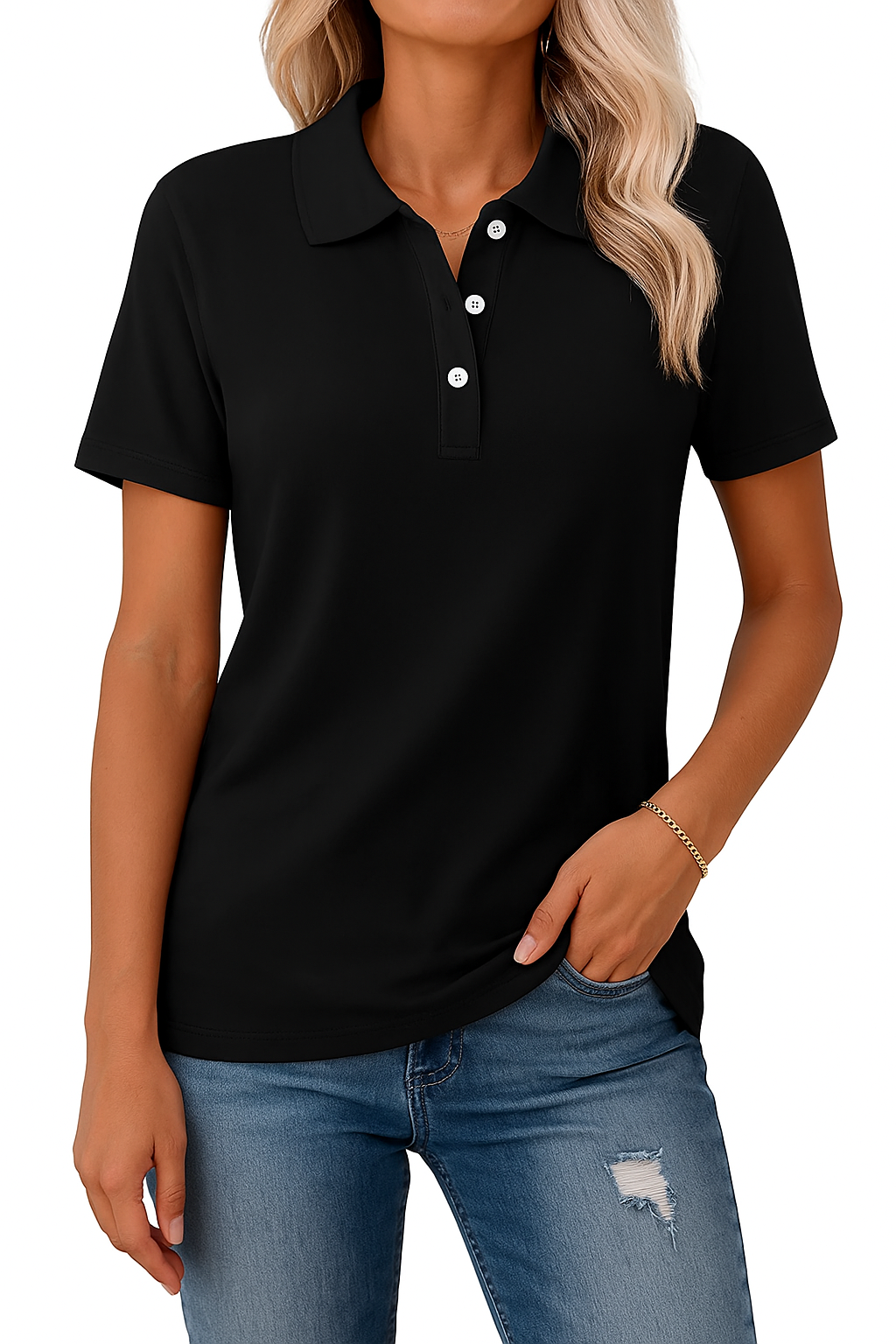 Kathie - Polo Shirt Short Sleeve Button Placket