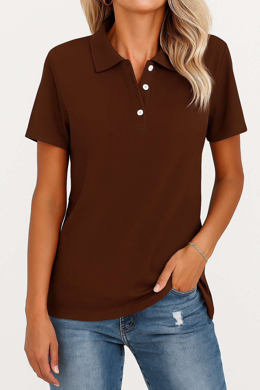 Kathie - Polo Shirt Short Sleeve Button Placket