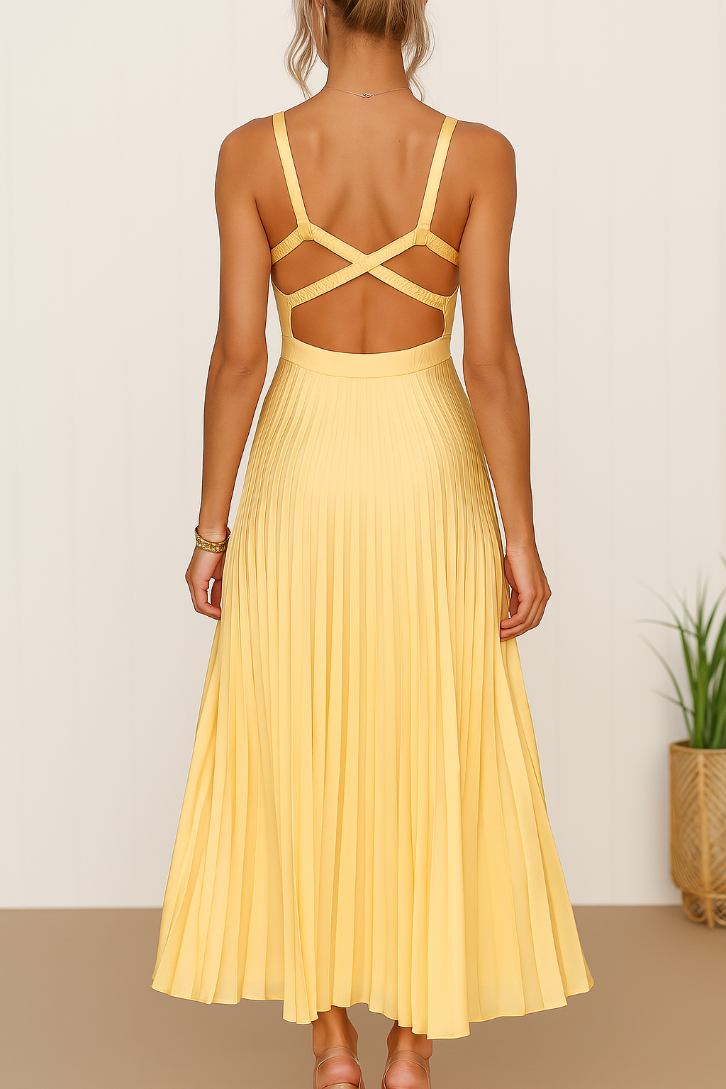 Tuuliki | Sleeveless Pleated Midi Dress Yellow