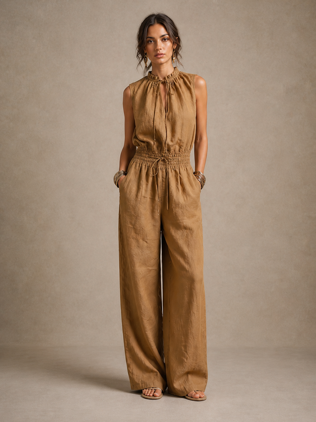 Lygenza | Sleeveless Wide Leg Design Jumpsuit