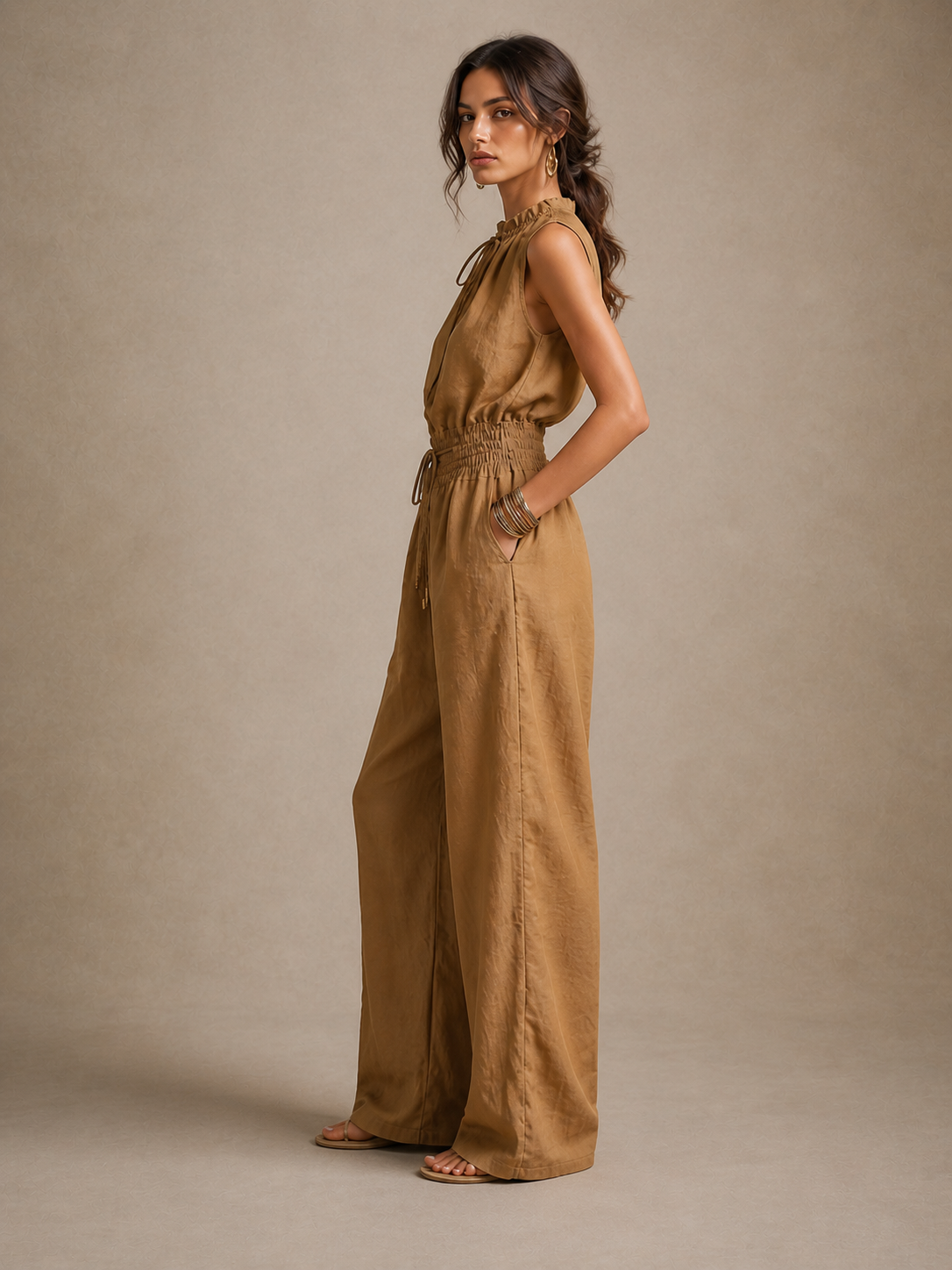 Lygenza | Sleeveless Wide Leg Design Jumpsuit