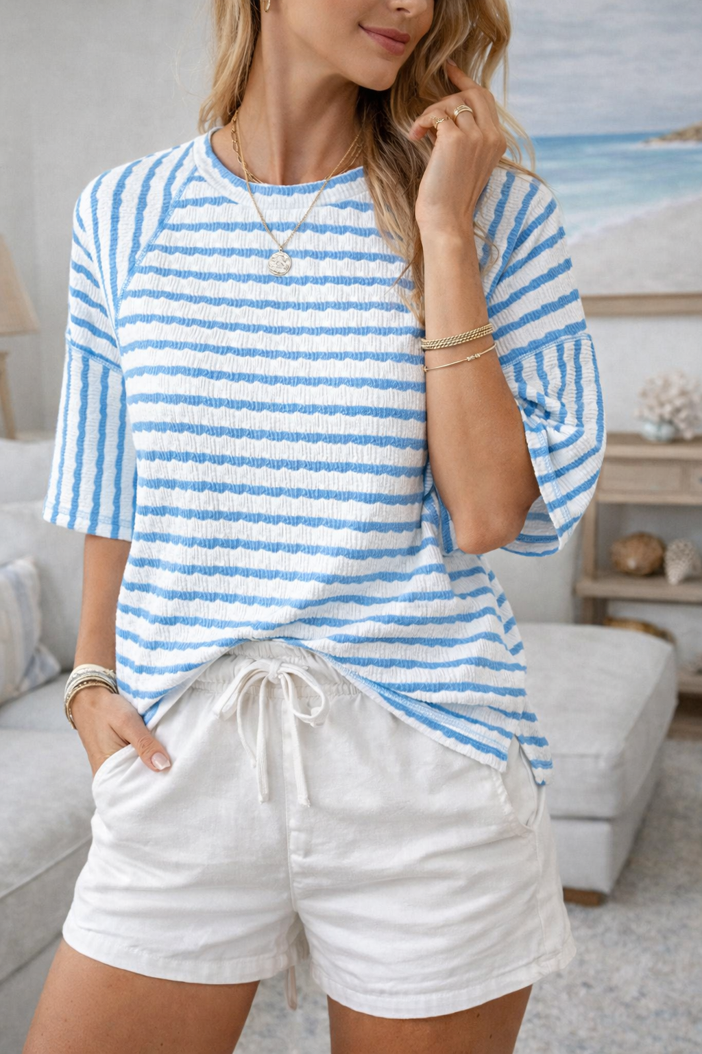 Nance | Striped Loose Fit Short Sleeve Top