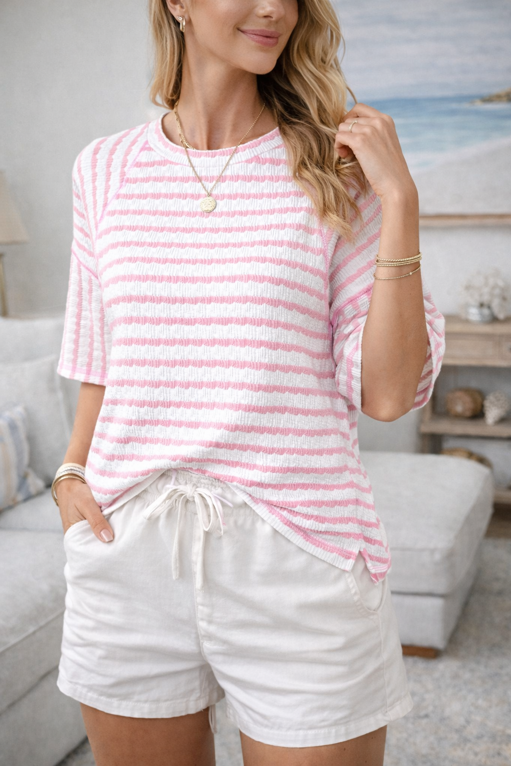 Nance | Striped Loose Fit Short Sleeve Top
