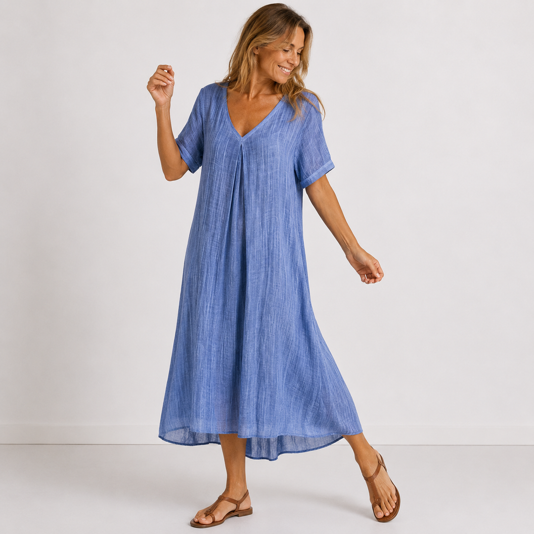 Julessa | V-Neck Short Sleeve Flowing Maxi Dress