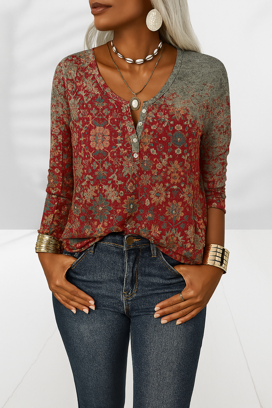 Flossie | Floral Henley Long Sleeve Top