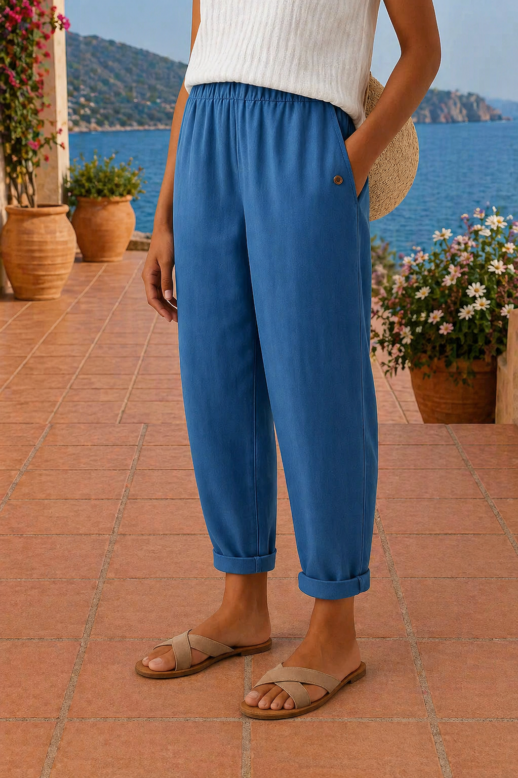 Lindia | Trousers Tapered Elastic Waist Side Pockets
