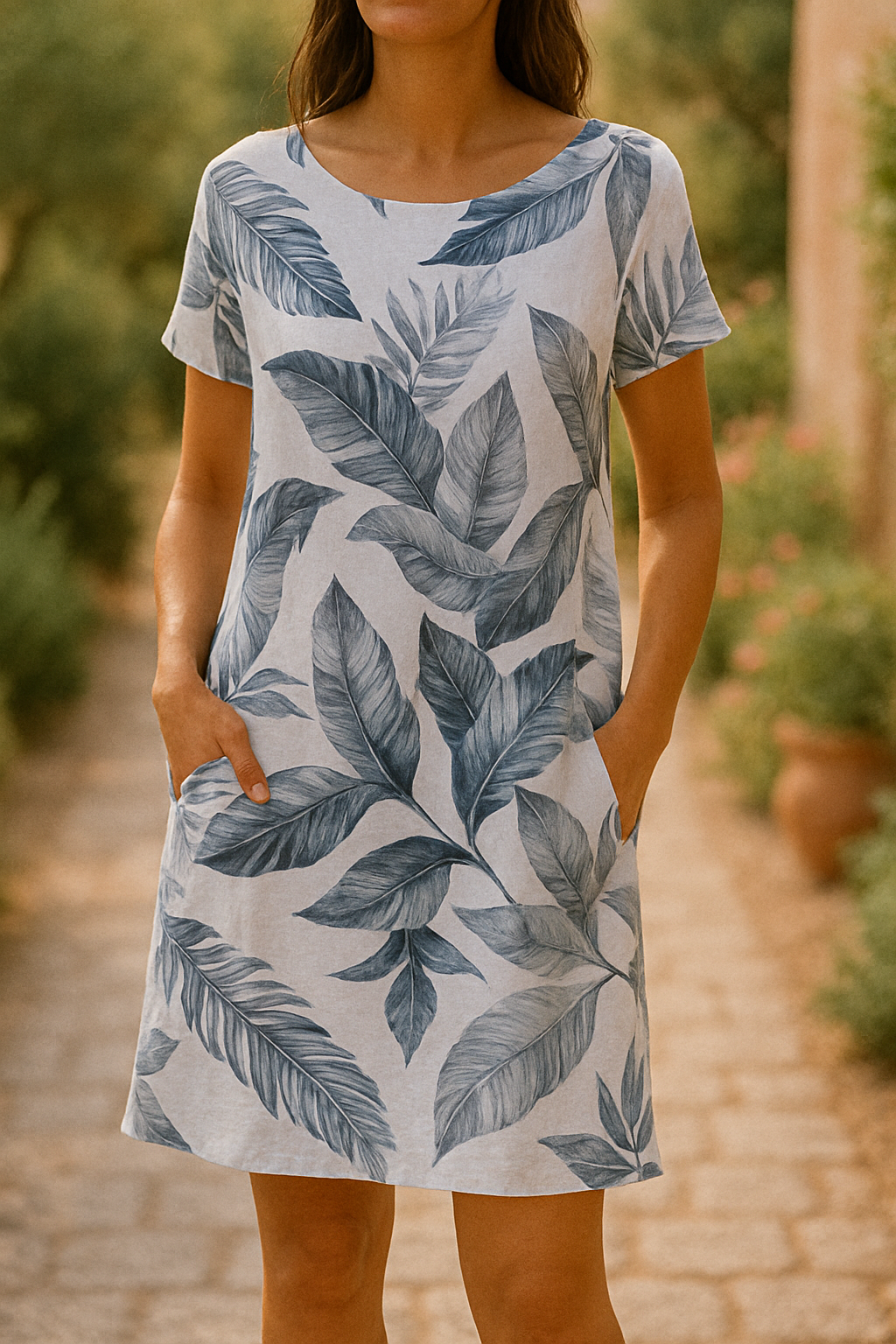 Frankie | Short Sleeve Dress Leaf Print Pockets