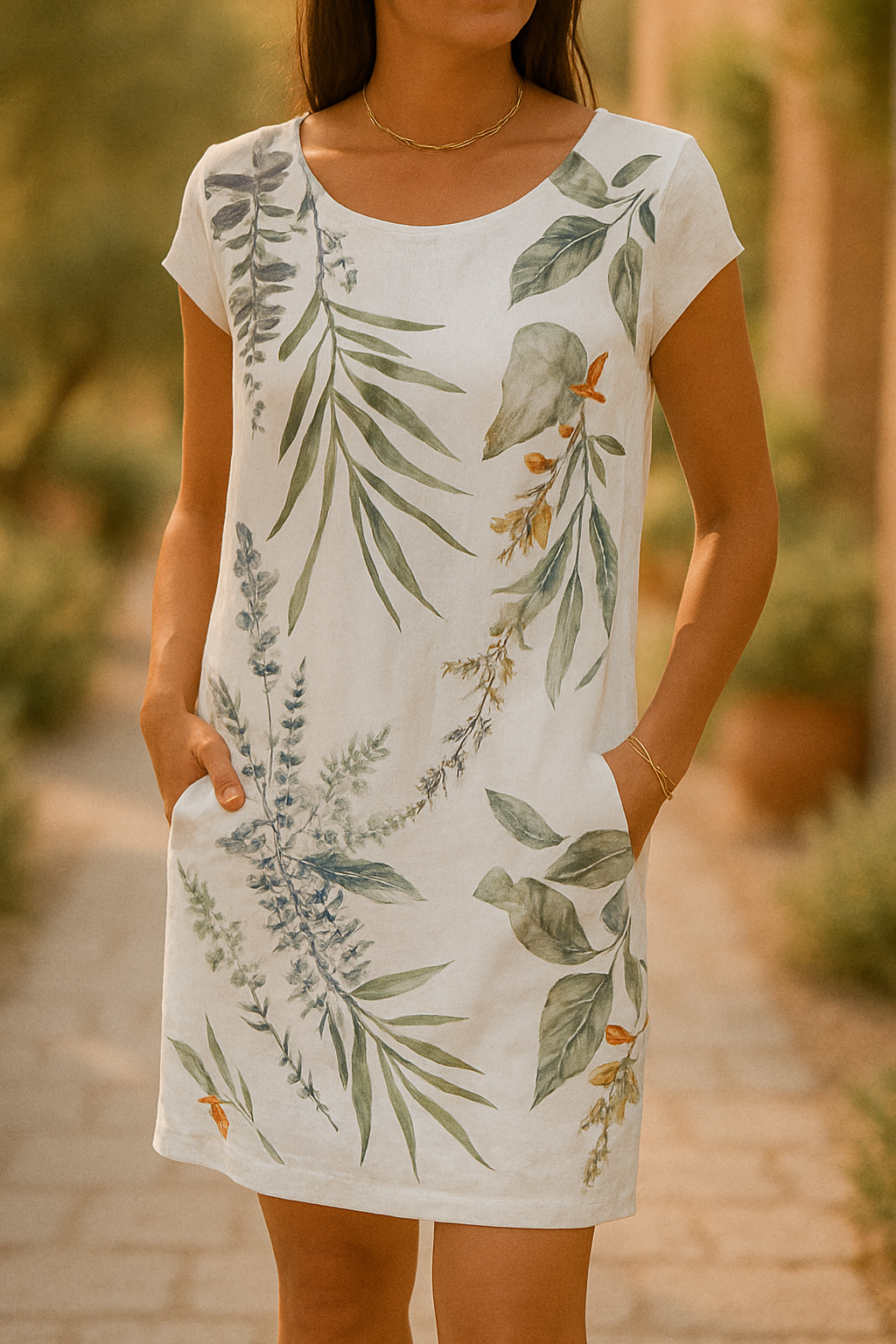 Frankie | Short Sleeve Dress Leaf Print Pockets
