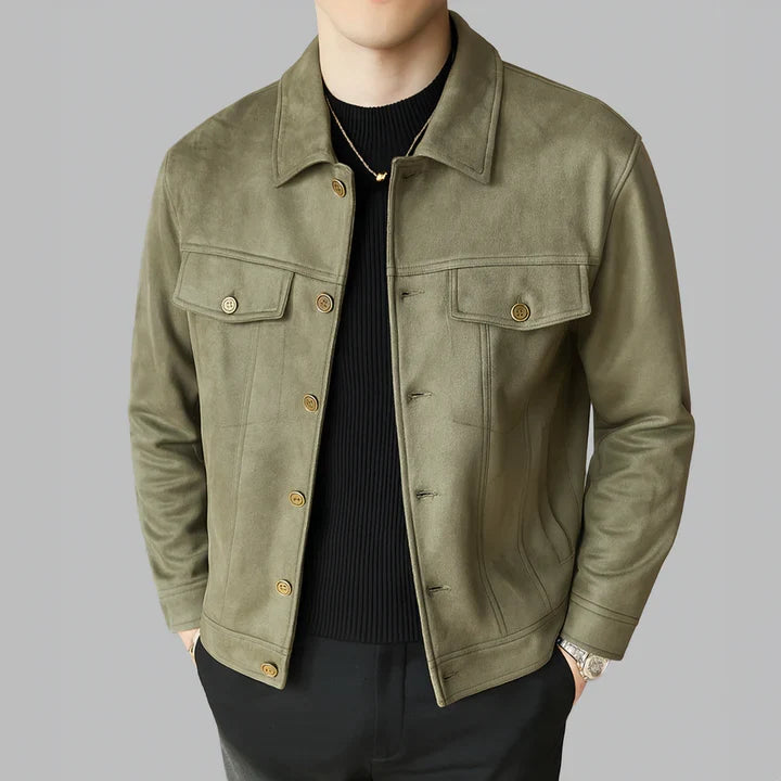 Davila | Suede-Style Long Sleeve Button Jacket