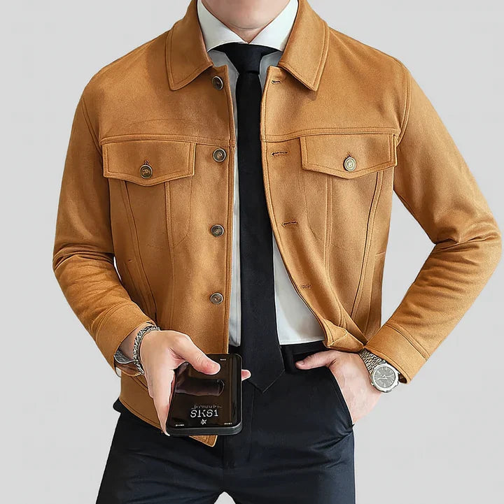 Davila | Suede-Style Long Sleeve Button Jacket