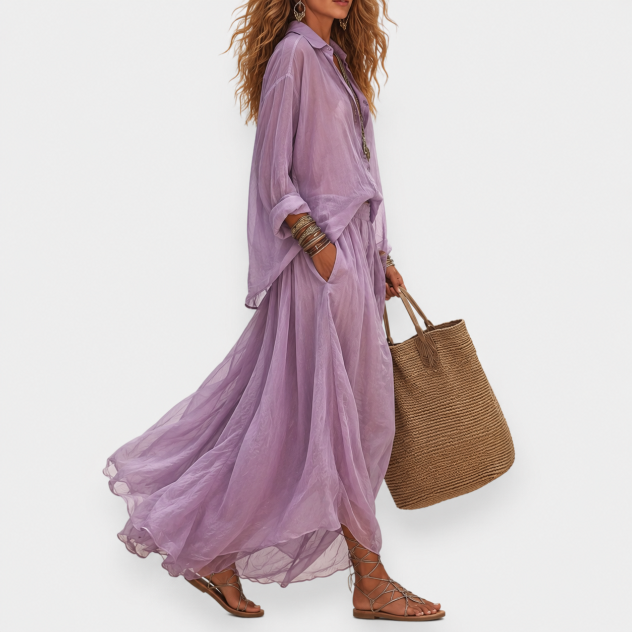 Luena | Shirt And Pleated Maxi Skirt Set