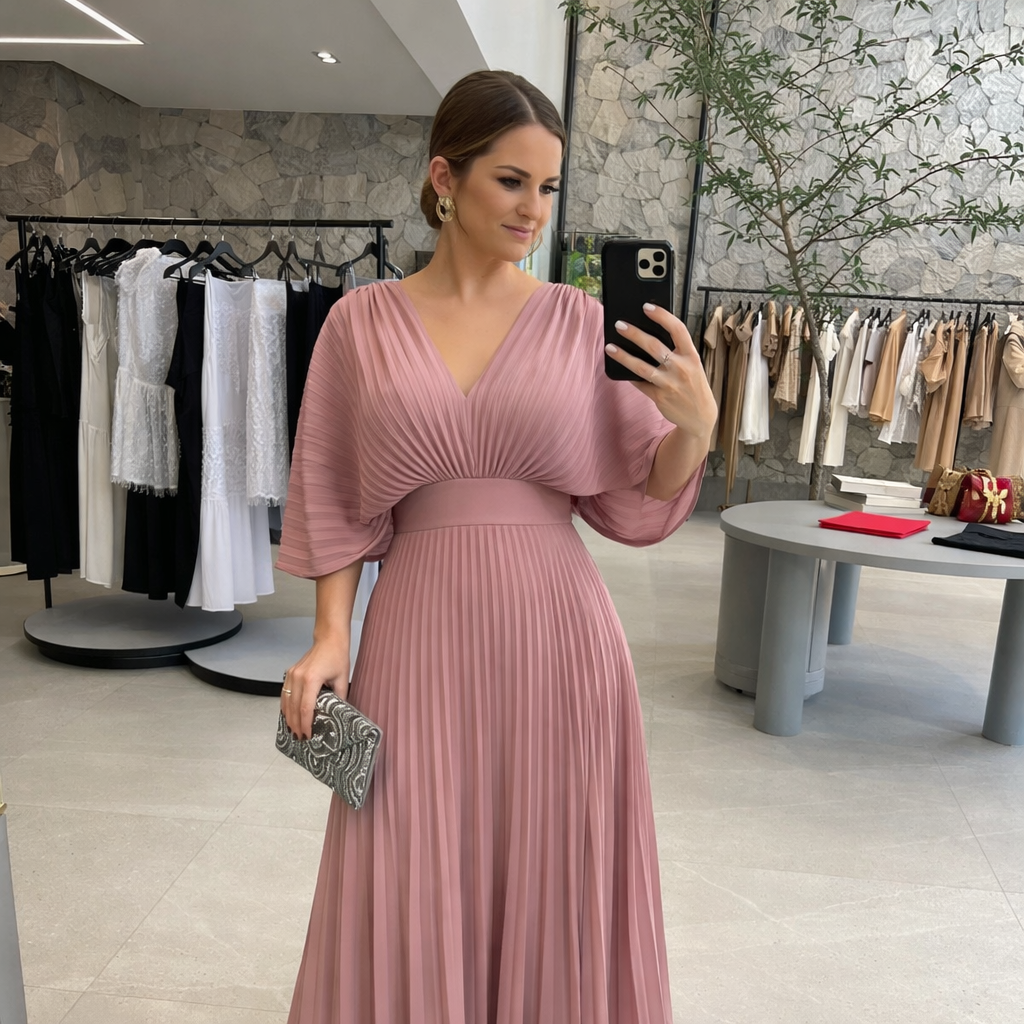 Valerija | Pleated V-Neck Wedding Guest Dress
