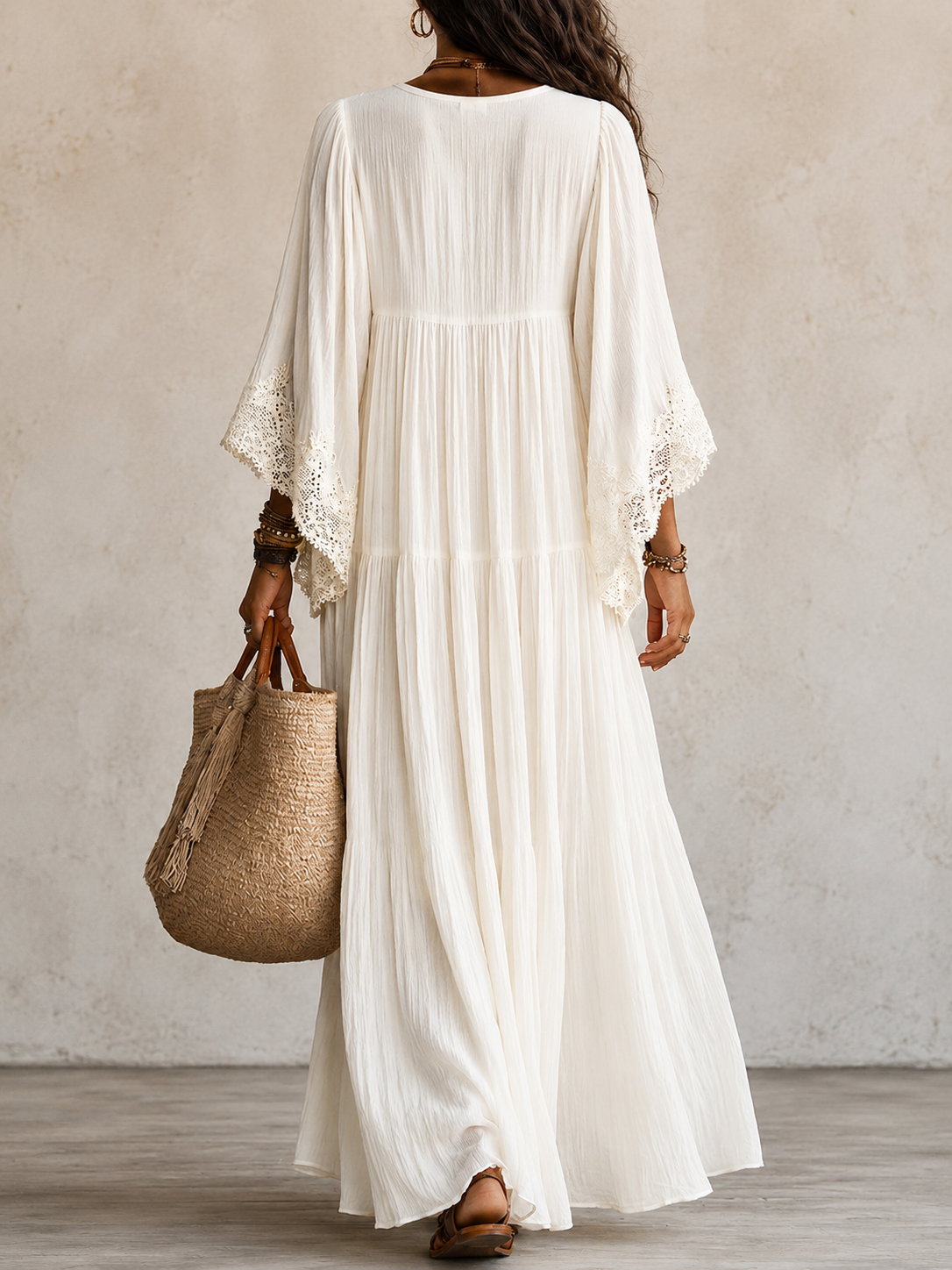 Shimmila | Lace Trim V-Neck Maxi Dress