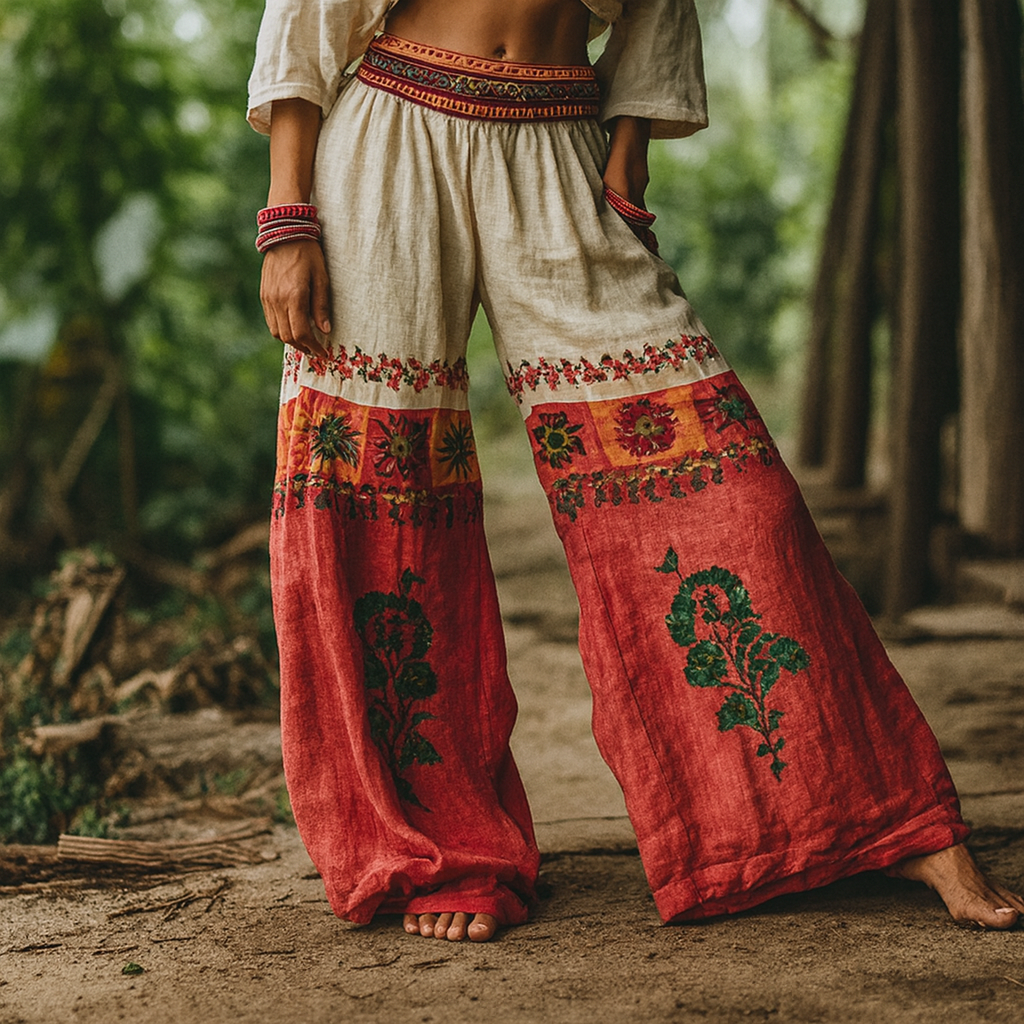 Gladys | Boho Floral Wide Leg Trousers