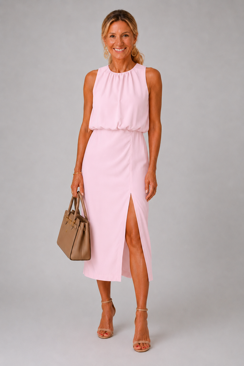 Antoinette | Midi Dress Sleeveless Gathered Neck Front Slit