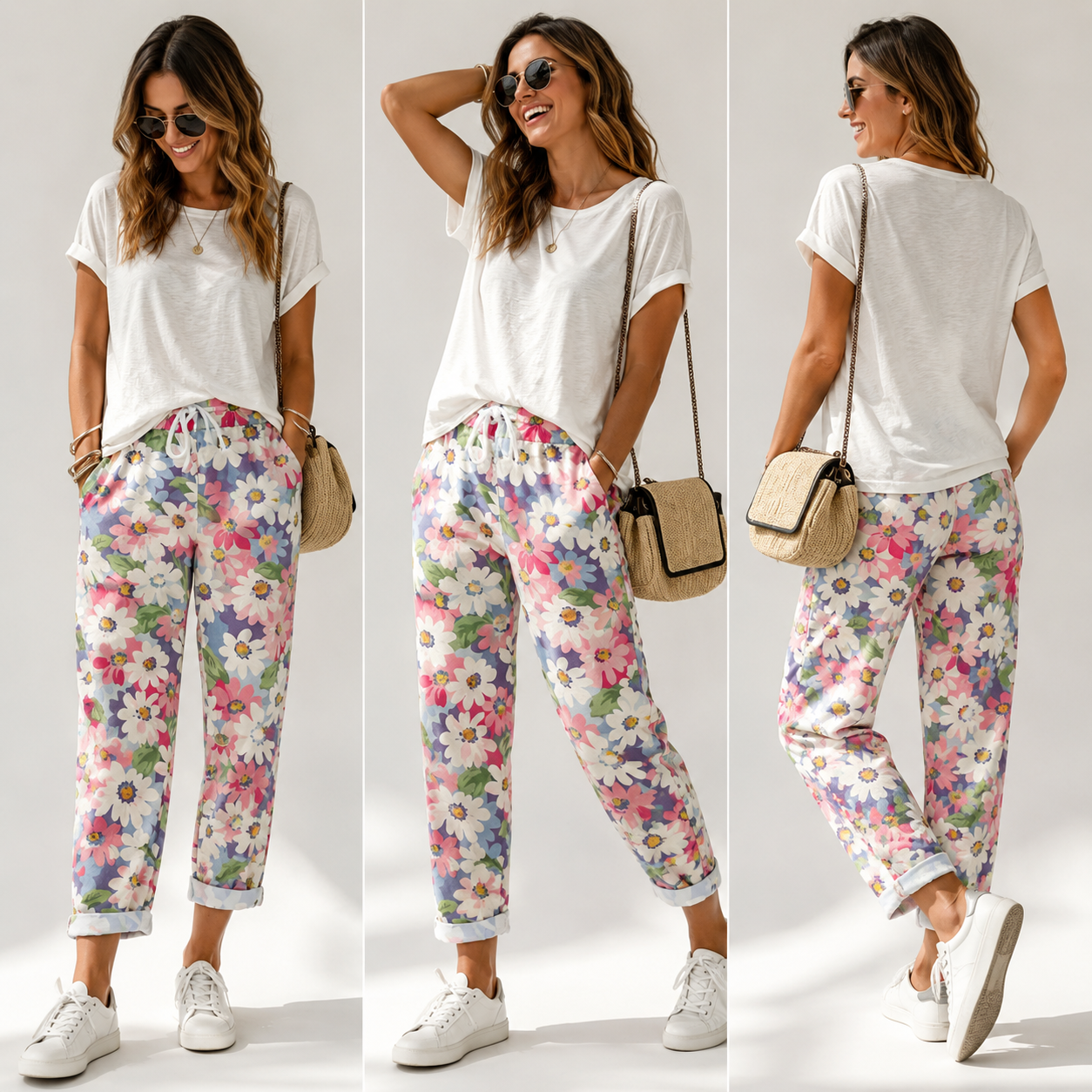 Leyza | Floral Print Tapered Drawstring Trousers