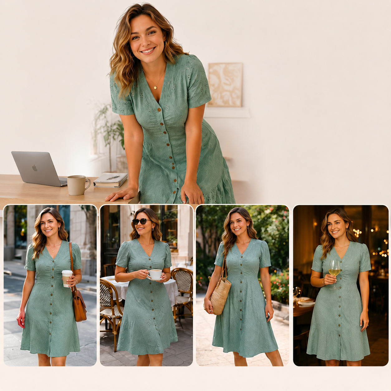 Stellah | Sage Green Puff Sleeve Midi Dress