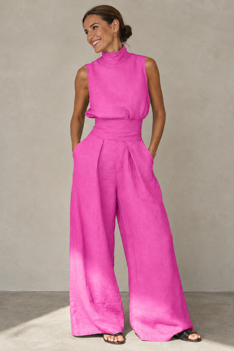 Winka | Sleeveless High Neck Wide Leg Jumpsuit