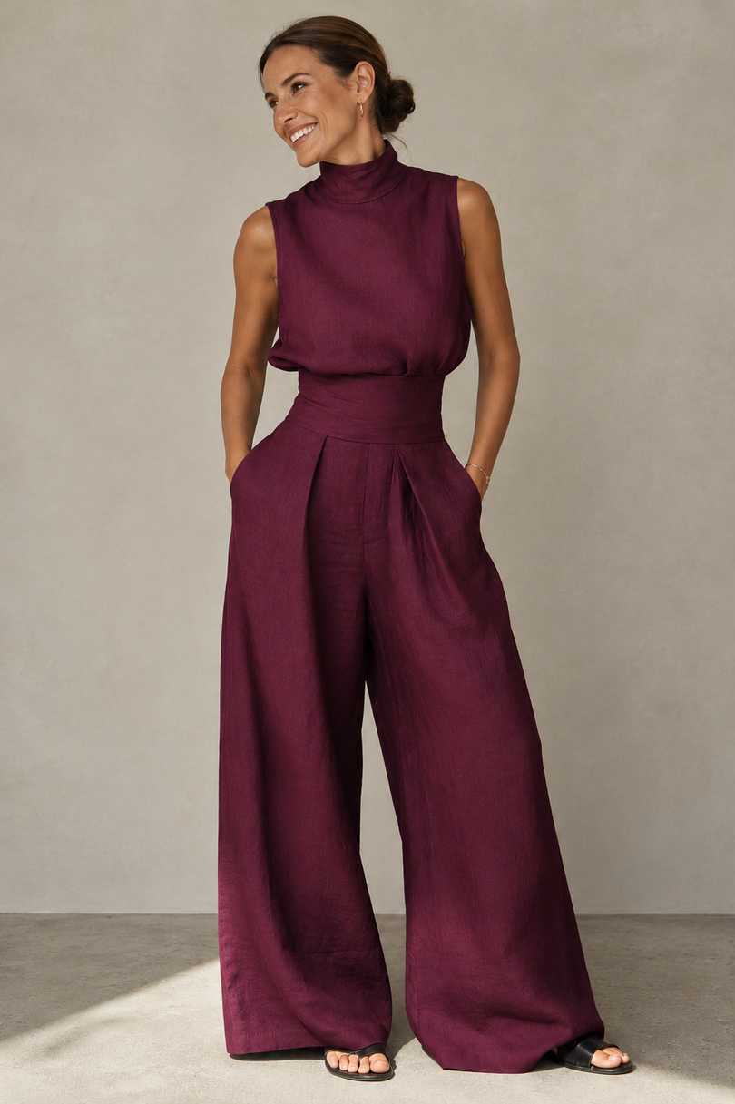 Winka | Sleeveless High Neck Wide Leg Jumpsuit