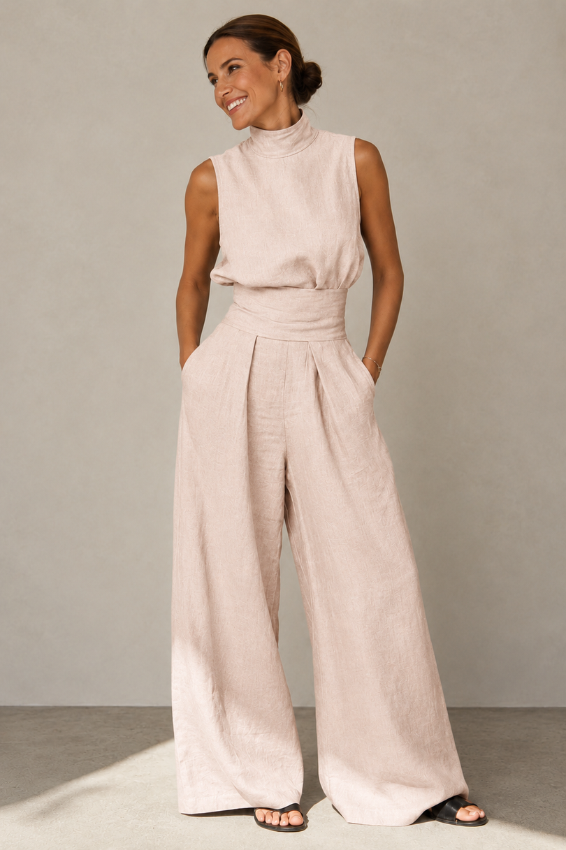 Winka | Sleeveless High Neck Wide Leg Jumpsuit
