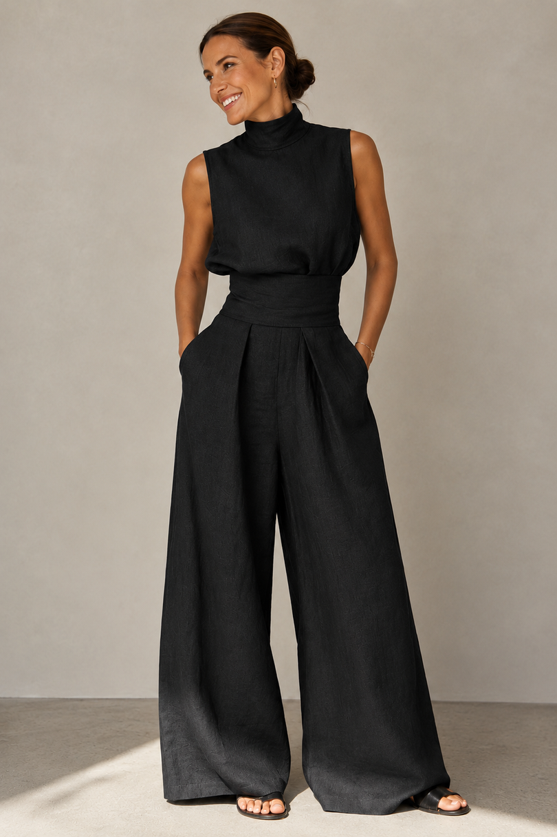Winka | Sleeveless High Neck Wide Leg Jumpsuit