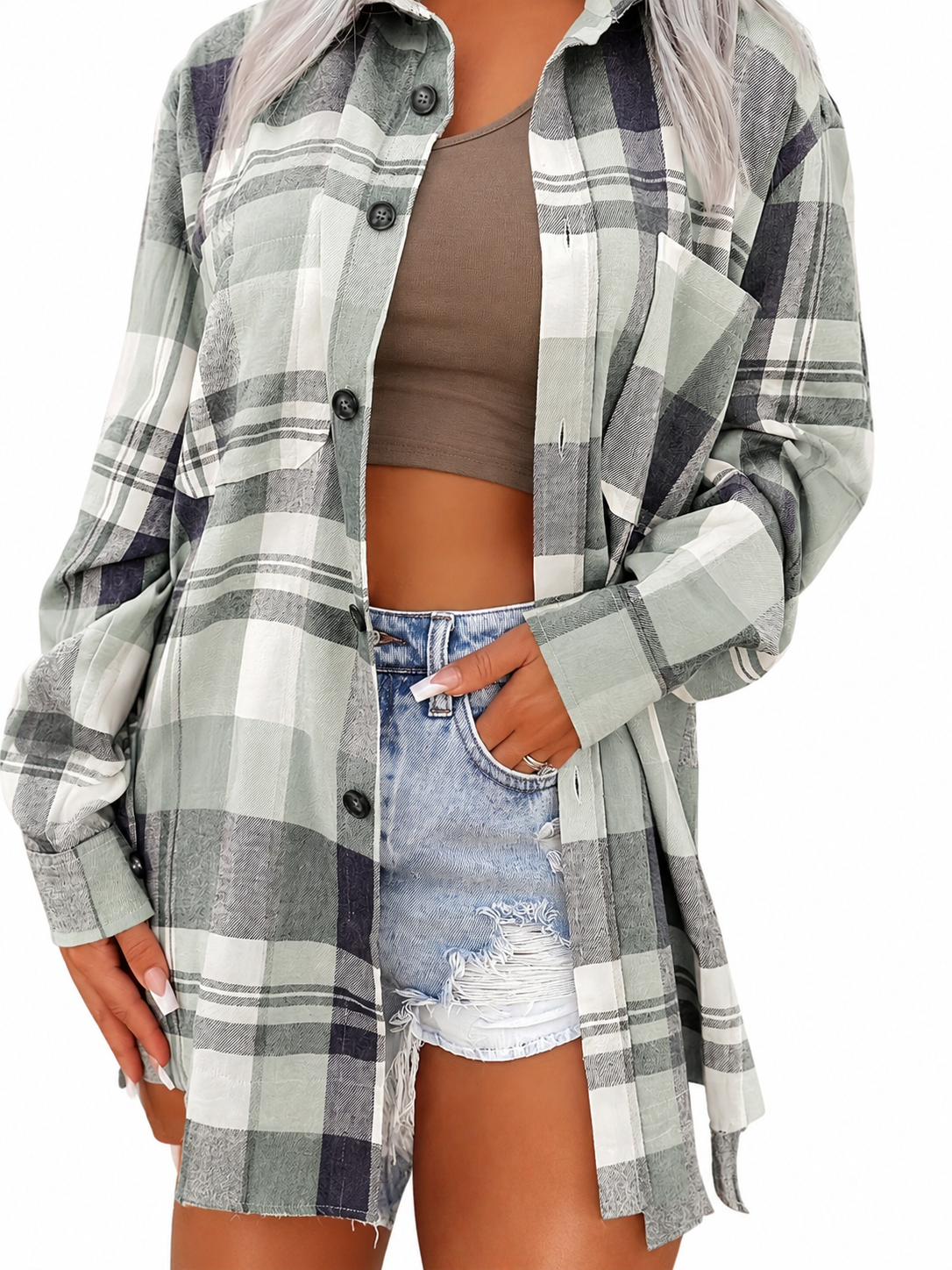 Yenira | Long Sleeve Checked Button-Up Shirt