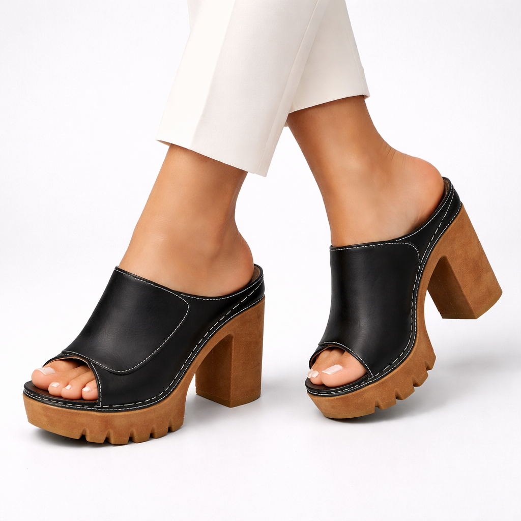 Nicolien - Open Toe Chunky Heel Platform Sandals