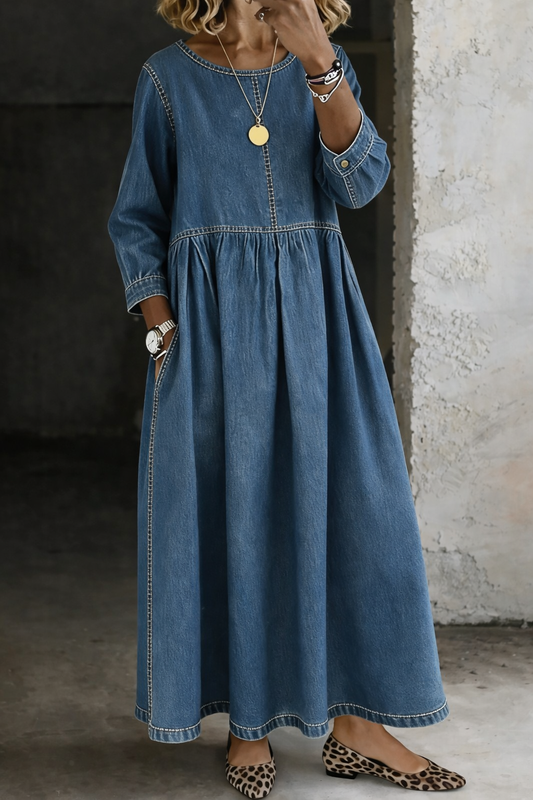 Stelzer | Denim-Style Round Neck Maxi Dress