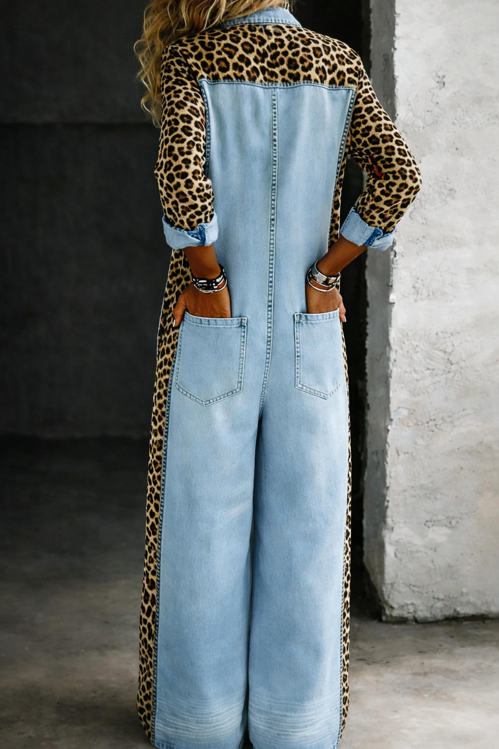 Sakshi | Jumpsuit Denim Style Leopard Print Long Sleeve